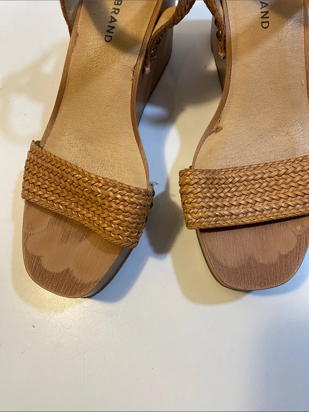 LUCKY BRAND LP ZYLER Platform Wedge Sandals - Tan Braided Strap Sz 8.5